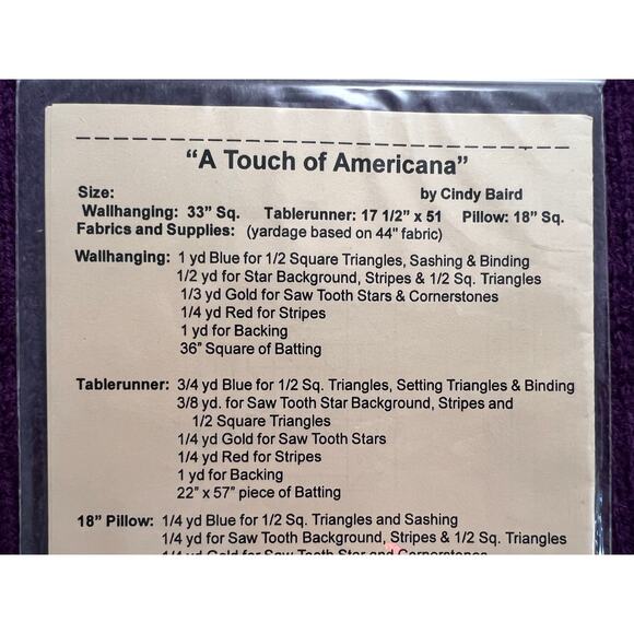 quilt pattern a touch of americana  table runer pillow wallhanging - Picture 3 of 4